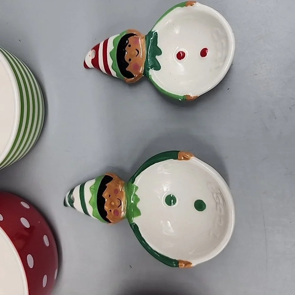 Christmas Elf Nesting Measuring Cups Spoons Set of 6 Stoneware Ceramic